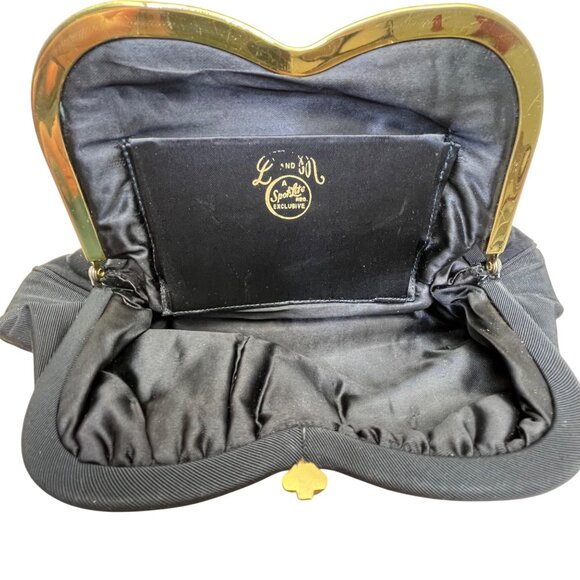 Vintage L And M Women’s Black Satin With Gold Frame & Pouch Evening Clutch - Picture 6 of 13